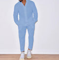 Men's Long Sleeve Suits Solid Color V-neck Pullover Tops And Straight Pants Casual Two Piece Set For Daily Wear Clothing - Opxy Luxe