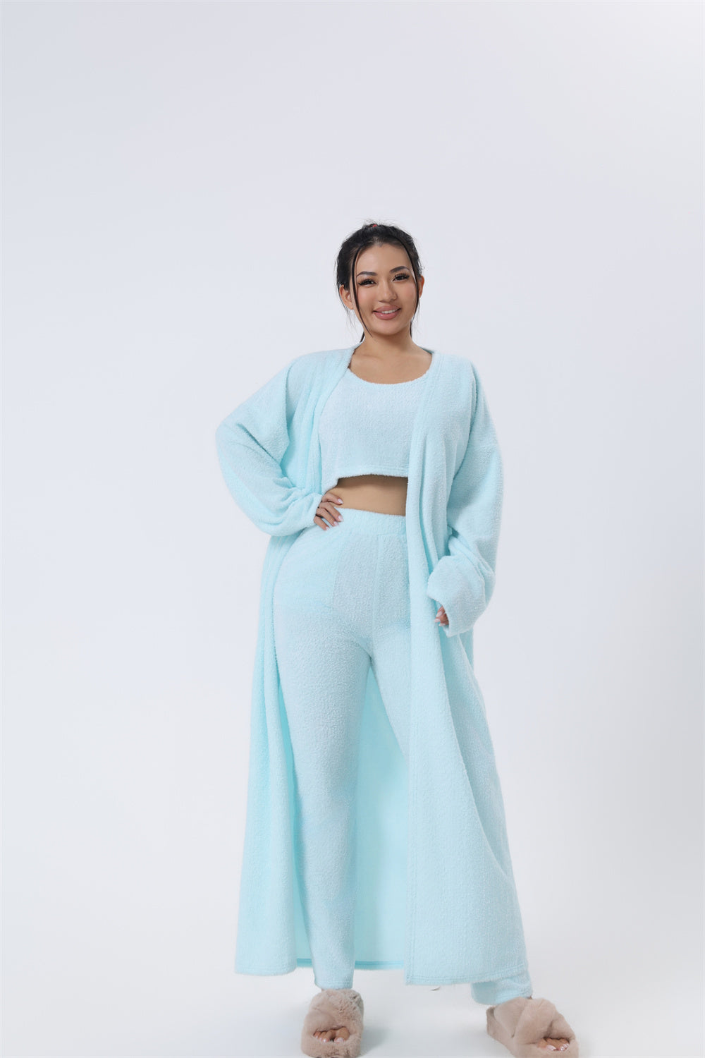 Cozy Pajama Set, 3 Piece Lounge Set, Cute Loungewear, Warm Suit Sets, Matching Set, Lounge Set, 3 Piece Pant Sets, Women Winter Dress - Opxy Luxe