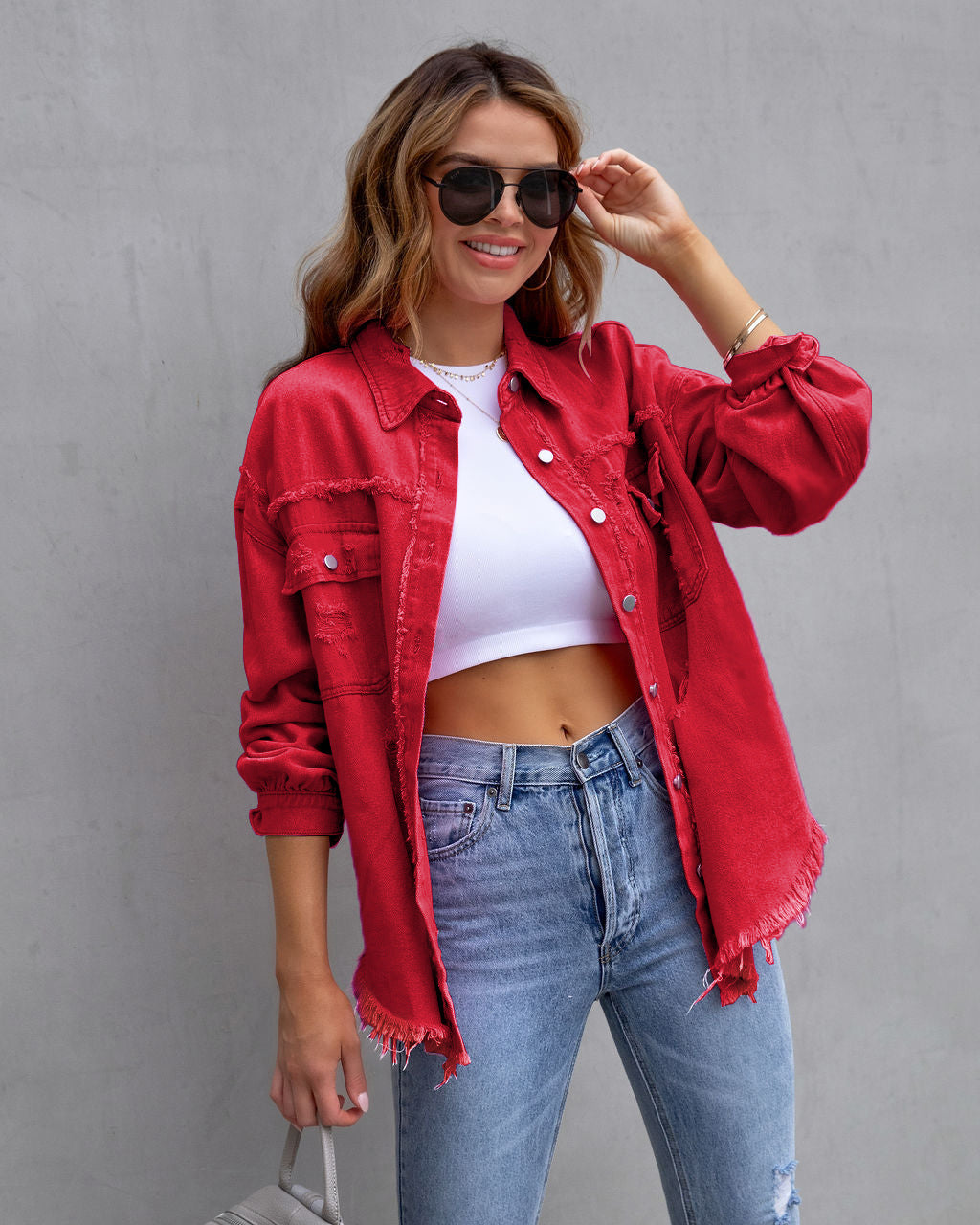Fashion Ripped Shirt Jacket Female Autumn And Spring Casual Tops Womens Clothing - Opxy Luxe