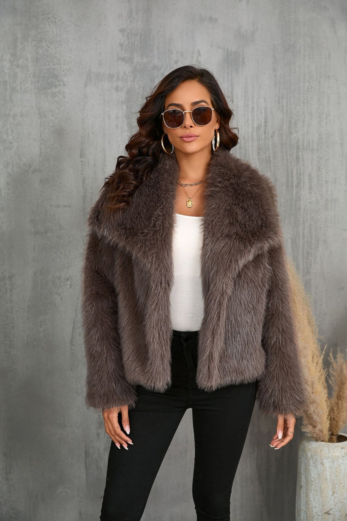 Winter Plush Coat Fashion Warm Thicken Fluffy Lapel Jacket Outwear Casual Long Sleeve Tops Womens Clothing - Opxy Luxe