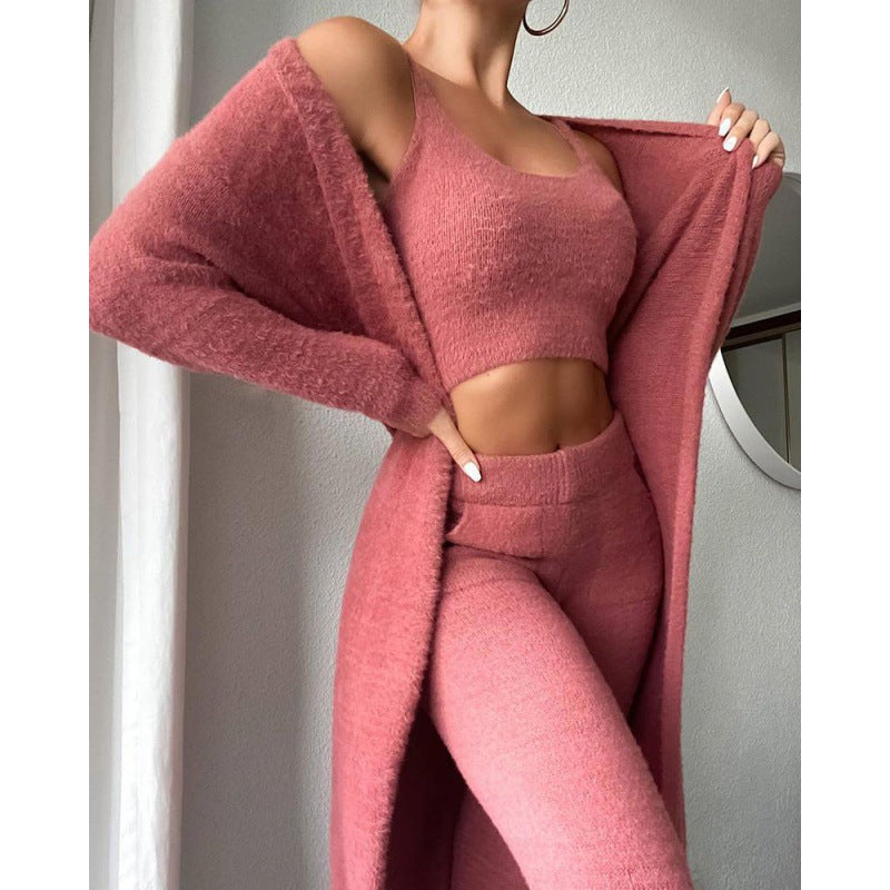 Cozy Pajama Set, 3 Piece Lounge Set, Cute Loungewear, Warm Suit Sets, Matching Set, Lounge Set, 3 Piece Pant Sets, Women Winter Dress - Opxy Luxe