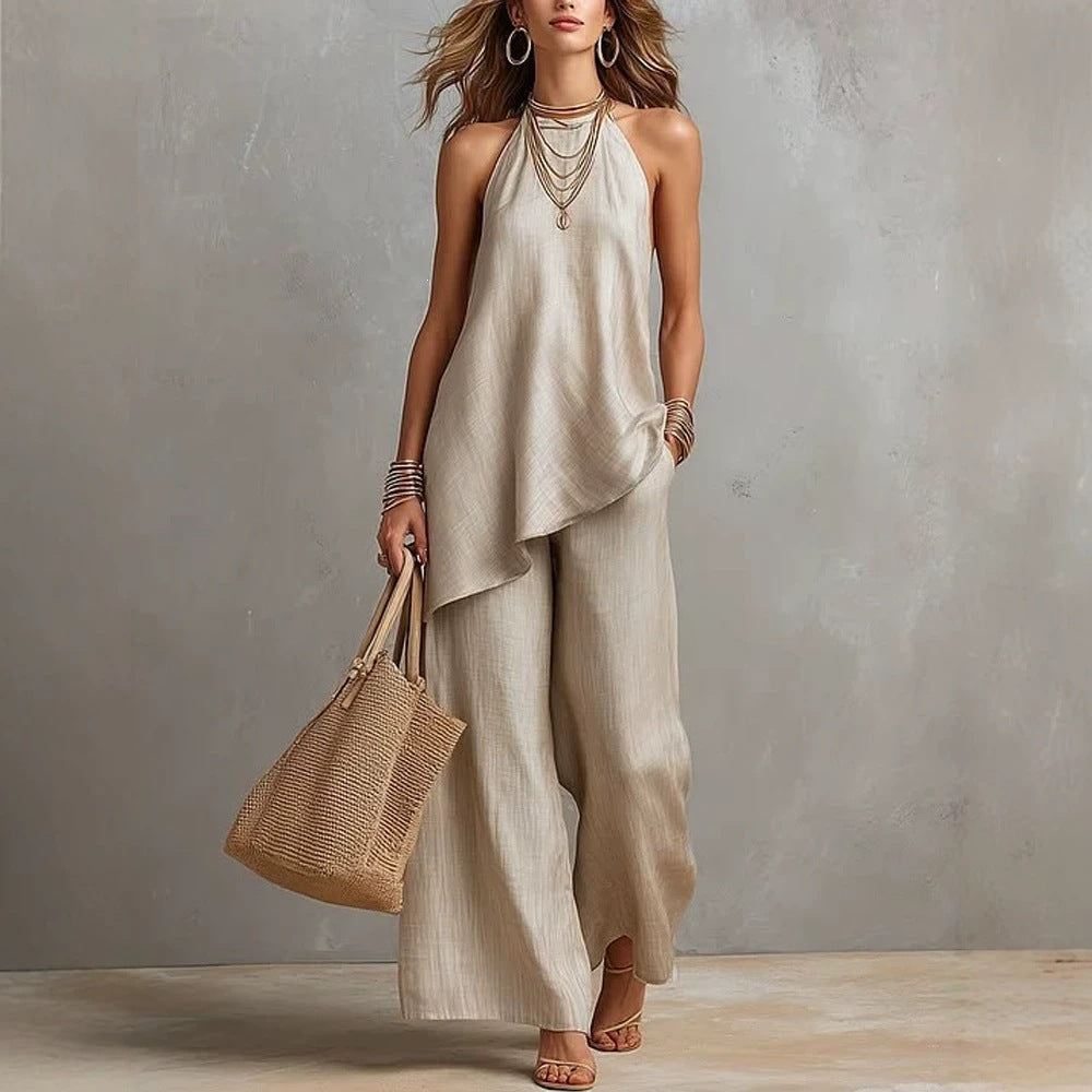Sleeveless Suits Casual Crew Neck Vest And Long Pants Set Two Piece Lounge Outfit For Women - Opxy Luxe