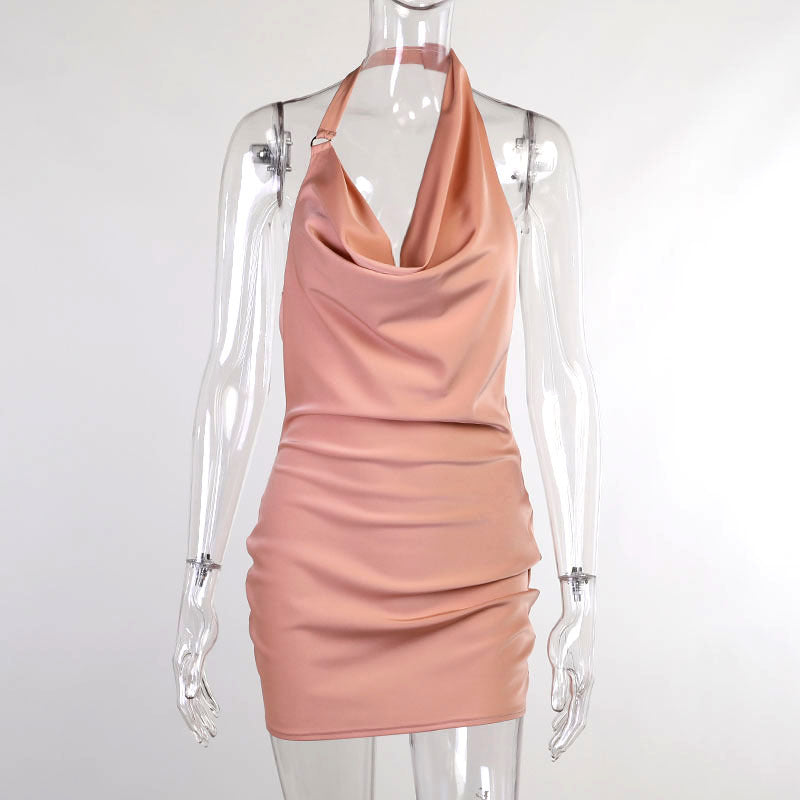 Satin Party Dress V Neck Backless Mini Sleeveless Summer Party Dress - Opxy Luxe