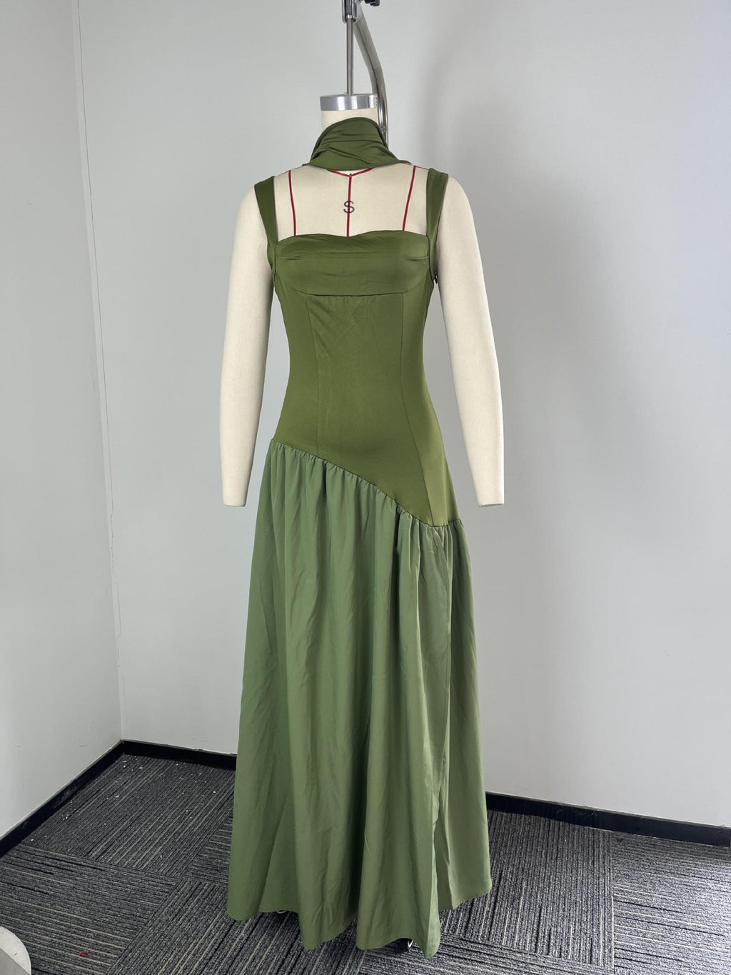 Elegant Olive Green Maxi Dress For Women Summer Flowy Long Dress With Scarf Birthday Party Beach Graduation Dress - Opxy Luxe