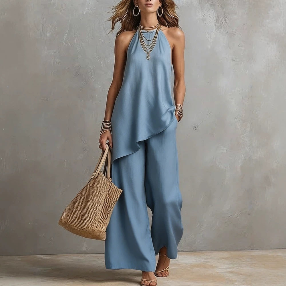 Sleeveless Suits Casual Crew Neck Vest And Long Pants Set Two Piece Lounge Outfit For Women - Opxy Luxe