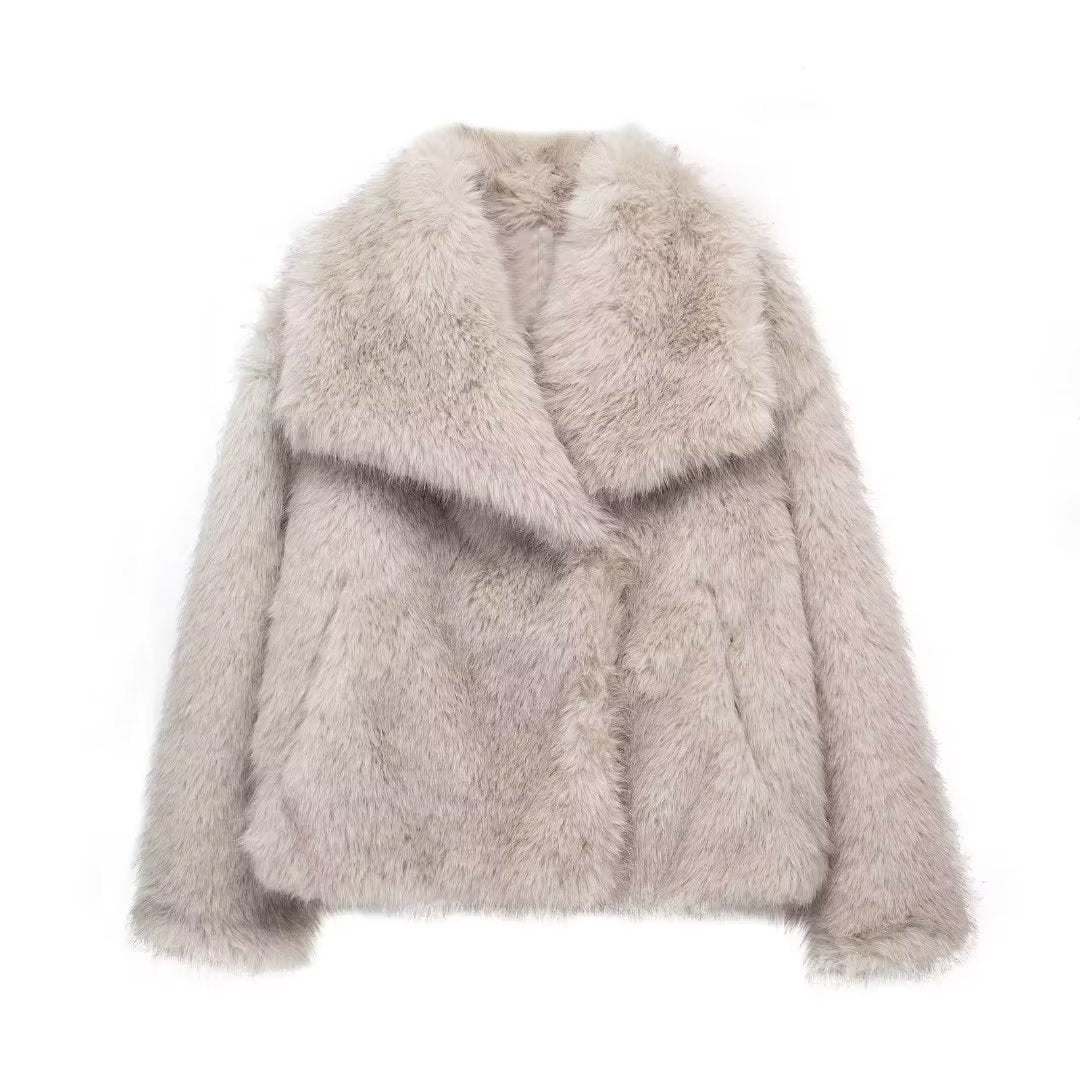 Winter Plush Coat Fashion Warm Thicken Fluffy Lapel Jacket Outwear Casual Long Sleeve Tops Womens Clothing - Opxy Luxe
