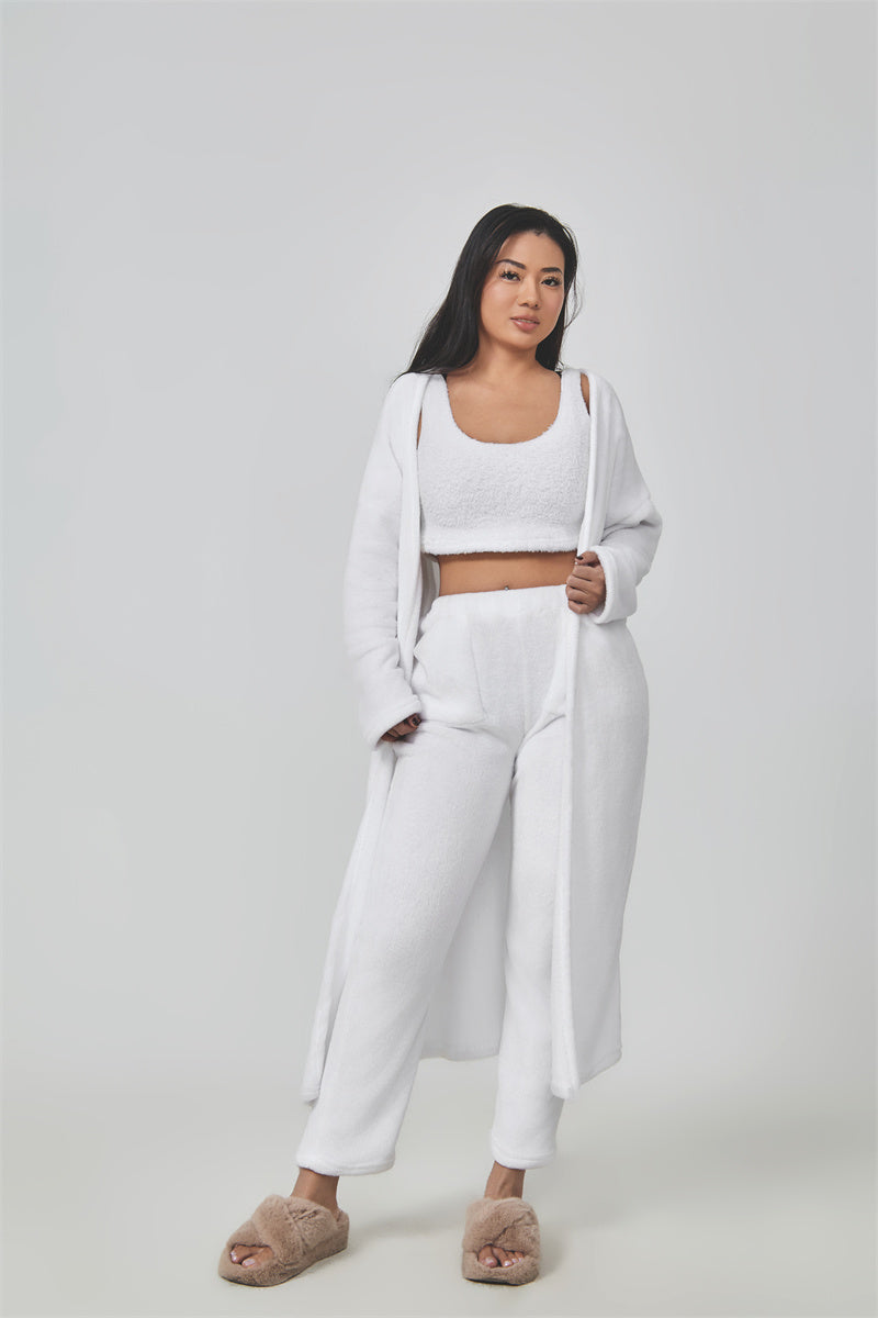 Cozy Pajama Set, 3 Piece Lounge Set, Cute Loungewear, Warm Suit Sets, Matching Set, Lounge Set, 3 Piece Pant Sets, Women Winter Dress - Opxy Luxe