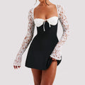 Y2K Lace Long Sleeve Dress Fashion Sexy Corset Backless Lace Up Short Dresses Womens Clothing - Opxy Luxe